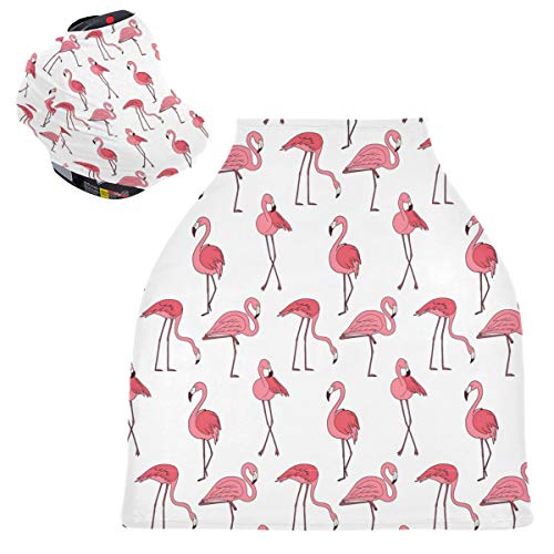 Baby Autositzbezug Baldachin Stilldecke – Flamingos niedlicher Stillschal atmungsaktiv Baby Boy Kinderwagen Abdeckung Baby Shower Geschenke für Mädchen Jungen