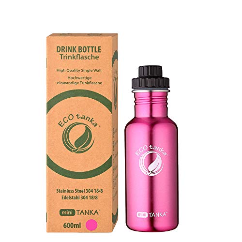 ECOtanka miniTANKA Trinkflasche aus Edelsthal 0,6 Liter auslaufsicher - Wasserflasche BPA frei in Pink mit Reduzier-Verschluss