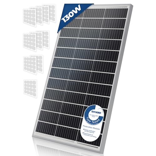 Solarpanel Monokristallin - 130 W, 18 V für 12 V Batterien, Photovoltaik, Ladekabel, Silizium - Solarzelle, Solaranlage für Wohnwagen, Camping, Balkon, Gartenhäuser, Solarmodul