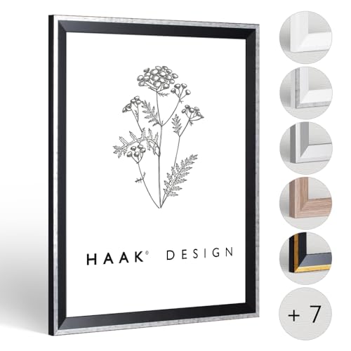 HaakDesign Bilderrahmen schmal RICO Glanz Edition 60 X 60 cm Schwarz Silber glänzend Rahmen Elegant