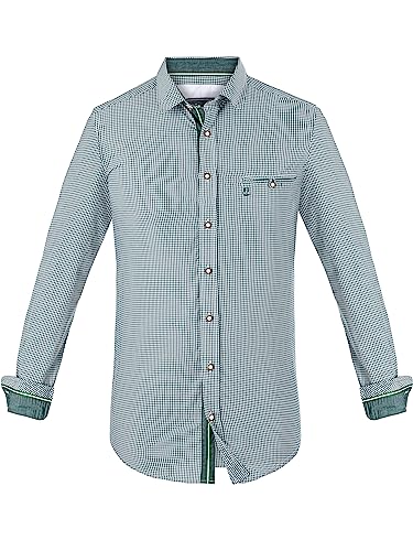 Almbock Exklusive Trachtenhemden | Hemd in grün mit Made in Germany | Hemd Langarm zur Hochzeit oder Oktoberfest in Größe XL