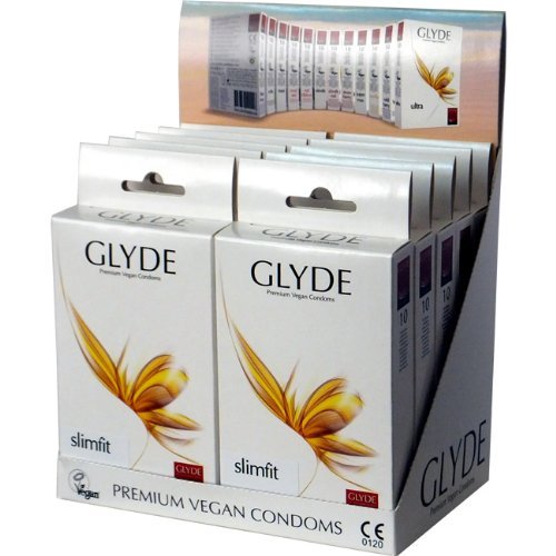 Glyde Ultra Slimfit 10 x 10 schmale Condome, vegane Kondome, Größe XS, ohne Casein, zertifiziert mit der Vegan-Blume