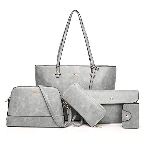 Handtaschen-Set für Damen, 5er-Pack, Tragetasche, Handtaschen-Set, PU-Leder, Grau