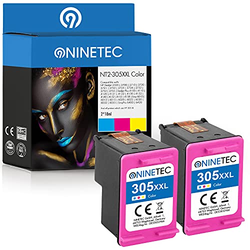 NINETEC EcoLonglife XXL 2er Set Patronen kompatibel mit HP 305XL HP305 Color je 18ml | 350% mehr Inhalt! | Für HP DeskJet 2320 2700 2710 2720 2721 2722 2723 2724 2732 2752 2755