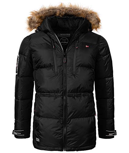 Geographical Norway Herren Winterjacke Jacke Parka Wanderjacke Herren Jacken Warm Parka Softshell Jacke Outdoorjacken Kurz-Mantel Kapuze H-261 Schwarz S