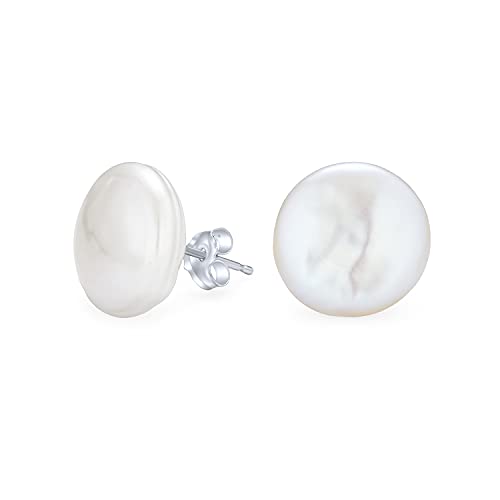 Braut Weiß Biwa Münze Süßwasser Kultiviert Perle Ohrstecker Für Frauen 925 Sterling Silber