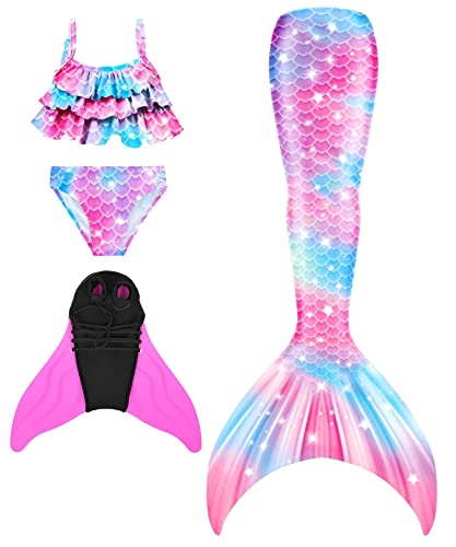 shepretty Meerjungfrau Schwanz mit Bikini-Set für Mädchen Schwimmen Kostüme Cosplay,fenM11-5,140