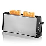 Cloer 3810 Langschlitztoaster, 880 W für 2 Toastscheiben mit "Graubrot-Funktion" zum Toasten von verschiedenen Brotsorten, Brötchenaufsatz, Edelstahlgehäuse