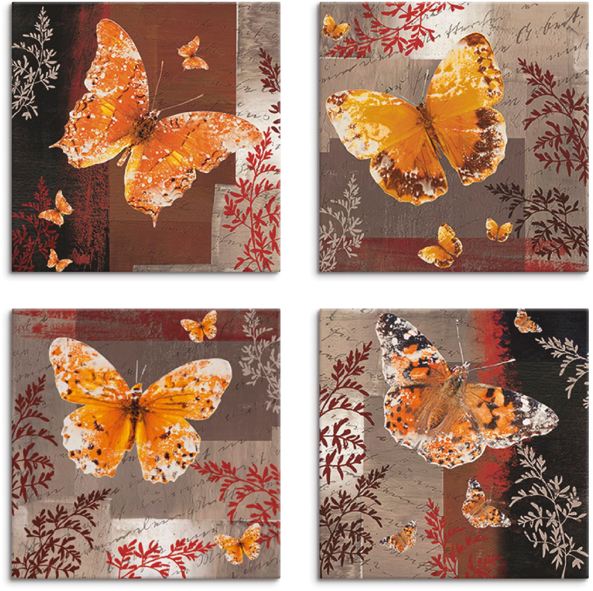 Artland Leinwandbild "Schmetterling 1-4", Insekten, (4 St.), 4er Set, verschiedene Größen