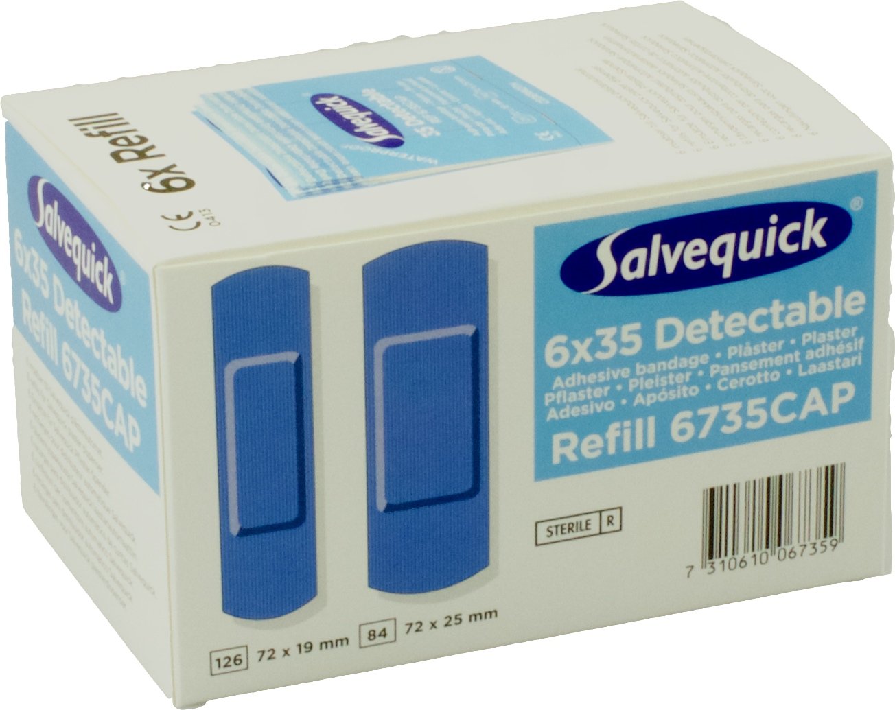 Salvequick Pflasterspender und refill - verschiedene Sorten (Karton á 6 refills, hellblau (detectable) - Ref. 6735)