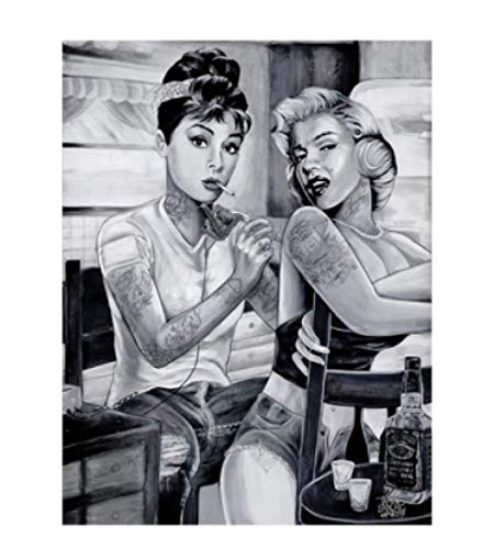 ZYHSB Marilyn Monroe Audrey Hepburn Leinwand Malerei Tätowiert Rauchen Frauen Poster Wand Wohnkultur 18X12Inch Kw398Ym