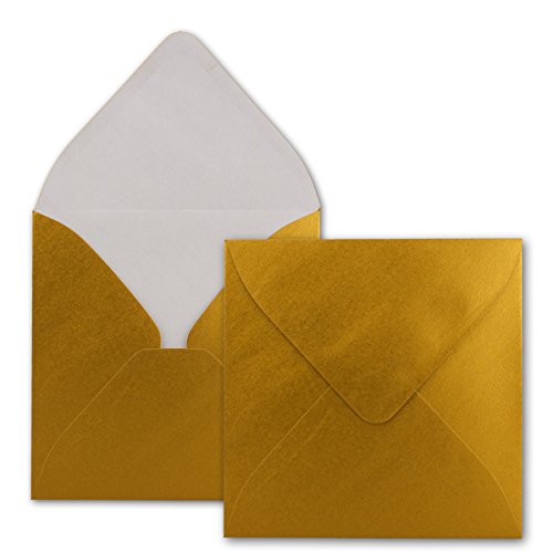Quadratische Brief-Umschläge - Farbe Gold Metallic - 100 Stück - 15,5 x 15,5 cm - Nassklebung - Für Einladungen & Hochzeit - Serie FarbenFroh®