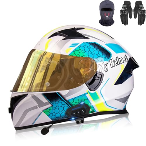 Integraler Motorrad-Bluetooth-Helm, DOT/ECE-geprüft, integrierter Motorradhelm, modularer Bluetooth-Helm, integriertes Bluetooth, Unisex-Erwachsene B,XL=58-60CM