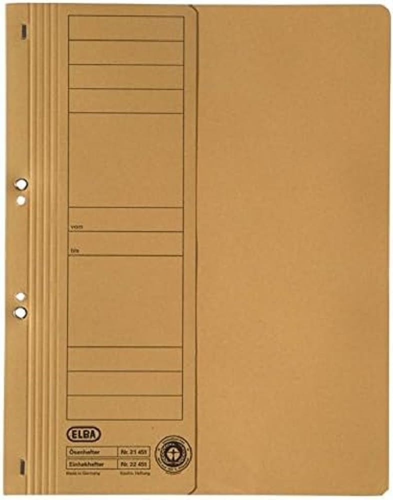 Elba Ösenhefter A4, 1/2 Vorderdeckel, Karton, kfm. Heftung, gelb, 50 Stück