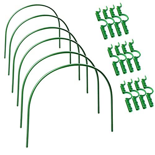 YHNJI 6er-Pack Gewächshaus-Reifen & 12er-Pack Gewächshaus-Klemmen, Gartentunnel-Reifen mit Kunststoffbeschichtung, rostfreier Wachstumstunnel für Pflanzenabdeckung, Unterstützung von Gartenpfähle