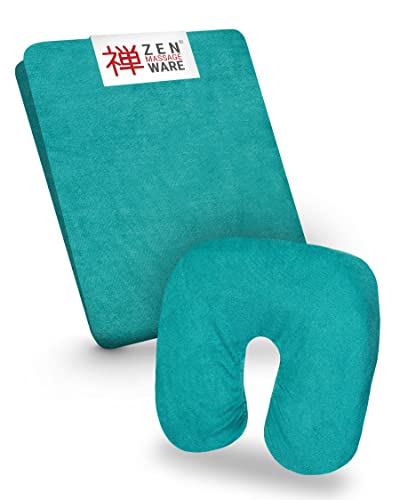 Zen Spannbezug-Set für Massage-Liege und Kopfstütze | flauschiger Frottee | extra-pflegeleicht und waschbar 60° | OEKO TEX 100 | für alle gängigen Kosmetik-Tische und Therapie-Bänke (Smaragdgrün)