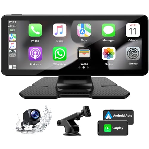 Wireless Carplay & Android Auto Tragbares Autoradio Bluetooth 6,86 Zoll IPS Touchscreen AHD 1080P Wasserdicht Rückfahrkamera GPS Navigation Mirror Link/Siri/FM Display for Apple Car Play