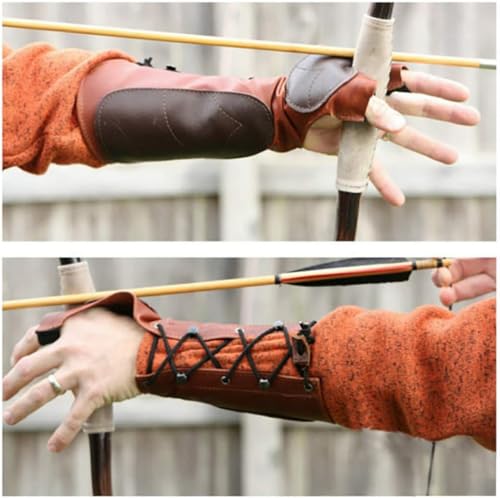 Mittelalterlicher Renaissance-Bogenschütze, Bogenschießen, Armschiene, Handschuh, Schießen, Lederhandschuh, Armband, Jäger-Armschutz, Rüstung, Lederarmschiene für Männer, Orange