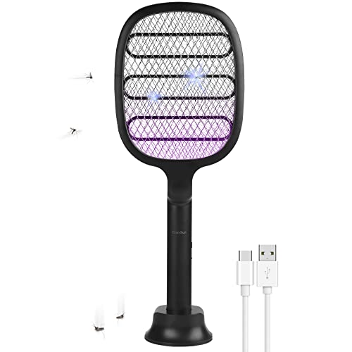 Elektrische Fliegenklatsche Bug Zapper Moskito Killer Eingebautes UV-Licht USB C Wiederaufladbar Zusammenklappbar für Innen und Außen Schädlingsbekämpfung Schwarz
