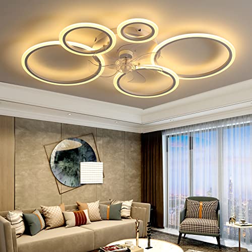 YUNZI Modern Deckenventilator mit Beleuchtung & Fernbedienung, Weiß LED Dimmbar Deckenleuchte mit Ventilator, Ventilator-Deckenleuchten für Schlafzimmer Wohnbereich, DC Umkehrbar Motor, 100CM