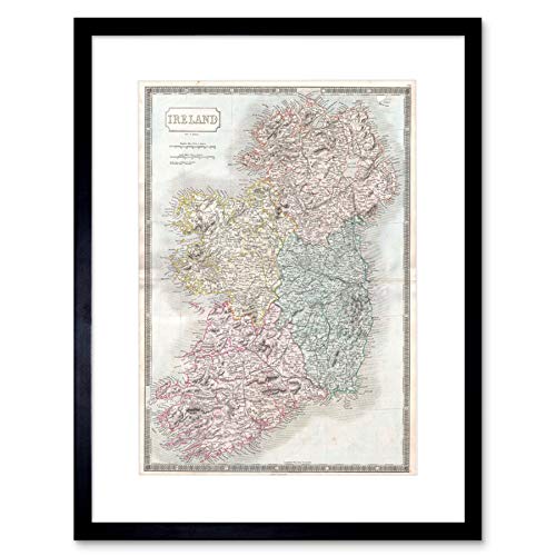 1850 Hall MAP Ireland Vintage Black Frame Framed Art Print Picture B12X2151