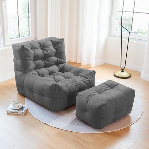 DTLEO Lazy Sitzsack-Stuhlbezug Sitzsack-Stuhlbezug, Premium-Leathaire-Stoff, Sitzsäcke, Couchbezug (Keine Polsterung), Lazy Sofa Lounger, Relax-Möbel für Erwachsene,Grau