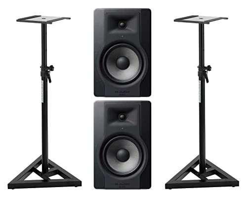 M-Audio BX8 D3 Studiomonitor Stativ Set (Aktives Referenz-Studiomonitor Paar Set mit 8" Kevlar Tieftöner inkl. 2 Stativen) Schwarz