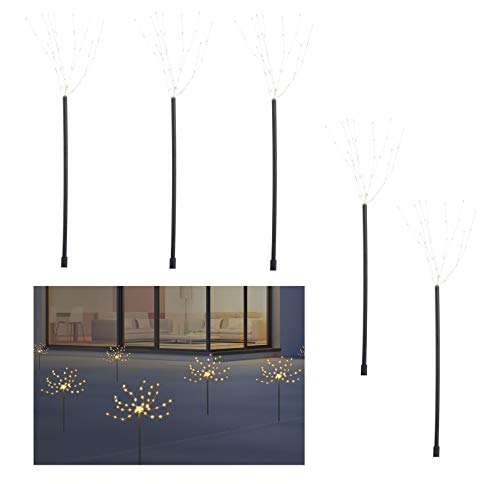 Draht Garten Leuchtstäbe mit Timer 45 cm - 5er Set / 225 LED - Weihnachts Deko Gartenstecker mit 8 verschiedenen Leuchtmodi