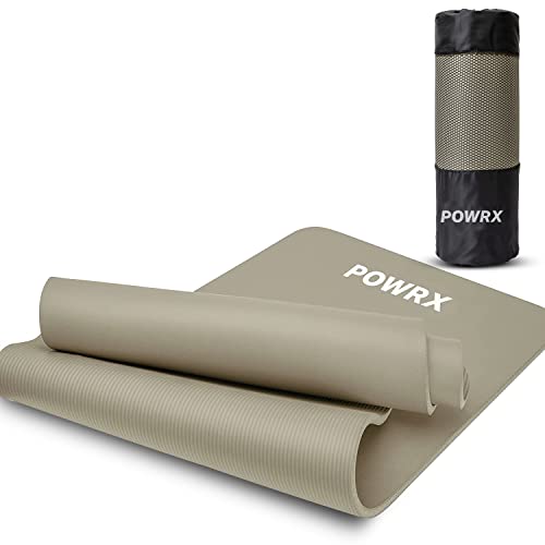 POWRX Gymnastikmatte Yogamatte (Light Grey 183 x 60 x 1.5 cm) 183 x 60 cm I Dicke: 1cm oder 1,5cm inkl. Tragegurt & Tasche versch. Farben