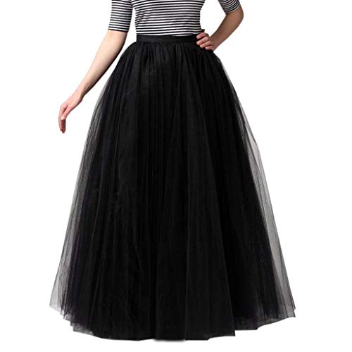 Xmiral Damen Tutu Rock Knöchel-Länge Tüllröcke Einfarbig Unterrock 1950er Hohe Taille Petticoat(Schwarz,One Size)