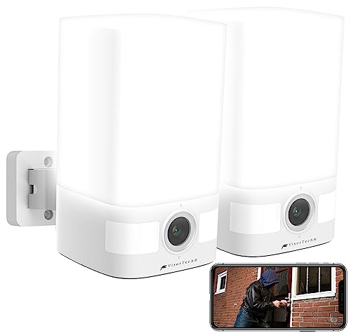 VisorTech Kamera Wand-Leuchte: 2er-Set 2K-Akku-Überwachungskamera, LED-Licht 600 lm, Alarm, WLAN, App (Überwachung Kamera außen Akku, Überwachung Kamera außen WLAN Akku, Outdoor)