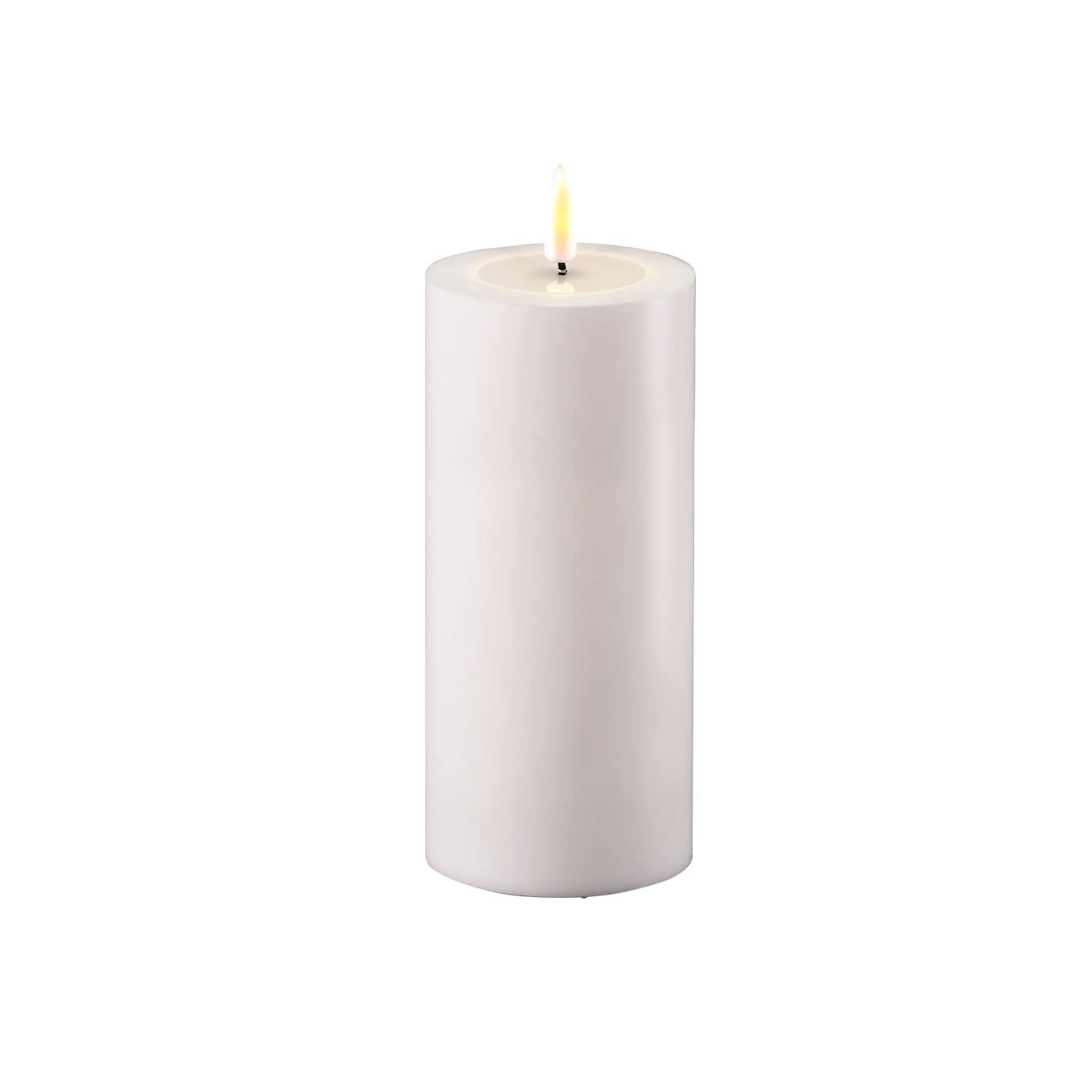ReWu LED Kerze Deluxe Homeart, Outdoor LED Kerze (Kunststoff – Kein Echtwachs) mit realistischer Flamme, warmweißes Licht, Hitzebeständig für den Aussenbereich– (Weiß)