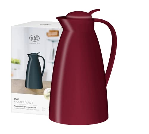 Alfi Thermoskanne Eco, Kunststoff rot 1 Liter, mit alfiDur Glaseinsatz, 0825.240.100, Isolierkanne hält 12 Stunden heiß, ideal als Kaffeekanne oder Teekanne, Kanne für 8 Tassen