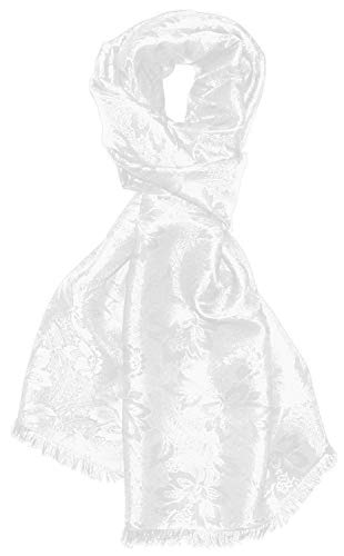 LORENZO CANA Luxus Herren Schal Luxustuch elegant gewebt in Damast Webung florales Paisley Muster aus Viskose mit Seide modischer Männerschal weiss 55 cm x 190 cm