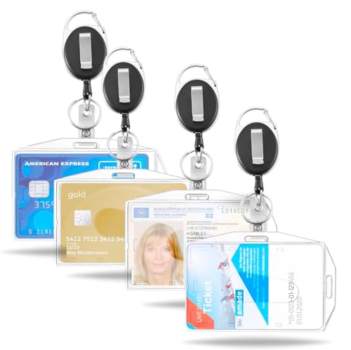 12x Premium Ausweishalter mit einziehbarer Ausweisjojo - ausziehbar Schlüsselanhänger - Ausweishülle - Kartenhalter/Zugangskarten mit Clip aus Hartplastik - Card Badge Holder