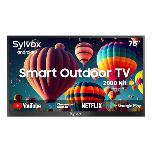 SYLVOX 75" Outdoor TV 4K HDR Smart TV Sprachfernbedienung 2000nits Dolby Audio IP55 Wasserdicht Chromecast, DVB-T2/S2/C, DTV/ATV, Bluetooth&Wi-Fi, 10bit 1.07Billion 178°Ansichtswinkel Pool Pro Series