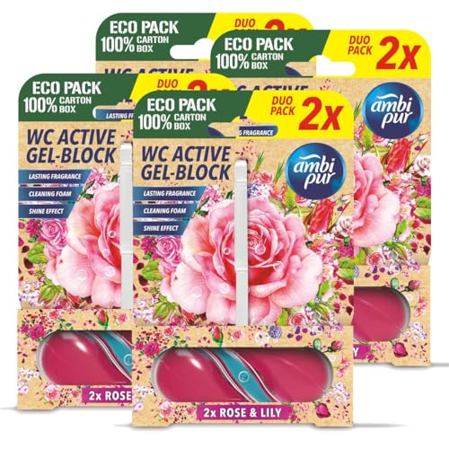Ambi Pur WC Active Gel-Block 2x45g Rose & Lily - WC Duft (4er Pack)