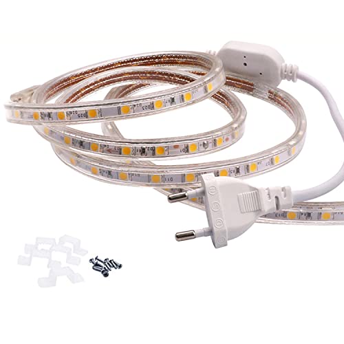 FOLGEMIR 30m Warmweiß LED Band, 220V 230V Lichtleiste, 60 Leds/m Strip, IP65 Lichtschlauch, milde Hintergrundbeleuchtung