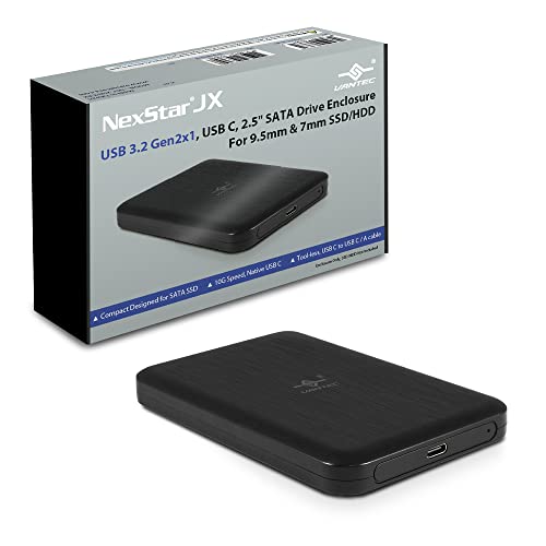 Vantec NexStar JX-Serie, USB 3.2 Gen2x1 (10 Gbit/s), USB C, 2,5 Zoll SATA Laufwerksgehäuse für 9,5 mm & 7 mm SSD/HDD (NST-258S3-BK), Schwarz
