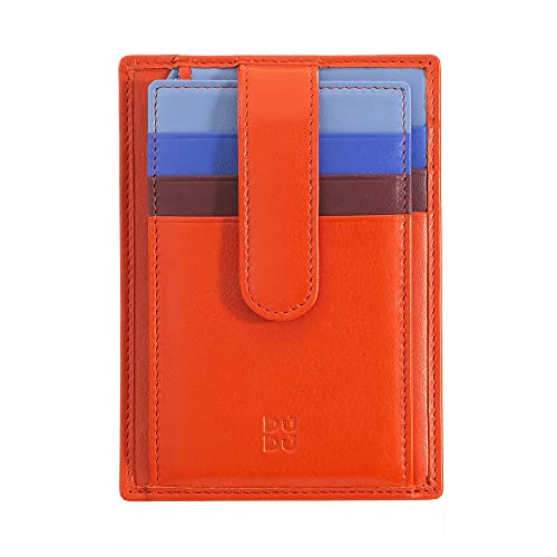 DUDU Multicolor Kreditkartenetui in Leder mit Laschen Verschluss Orange