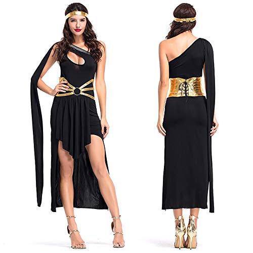 Halloween Cosplay griechische Göttin weiß edel weich Kleid Party Bühne arabische Prinzessin Kostüm Gr. Einheitsgröße, Schwarz