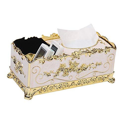 ZXGQF Tissue Box Plastic Rechteckiger Papierhandtuchhalter Für Zuhause BüroAuto Dekoration Tissue Box Holder, Gold Weiß