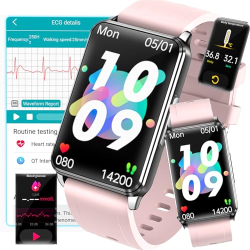 Fohatu ECG Smartwatch 𝐁𝐥𝐮𝐭𝐳𝐮𝐜𝐤𝐞𝐫,𝐁𝐥𝐮𝐭𝐳𝐮𝐜𝐤𝐞𝐫 Fitness-Tracker 𝐄𝐂𝐆 Pulsschlag Temperatur Pulsschlag Blut Blutsauerstoff Schlafüberwachung, Schrittzähler Aktivitätstracker, rosa