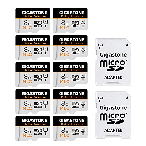 Gigastone 8GB 10-Pack MLC Micro SD Card, 10x High Endurance 4K Video Recording, Security Cam, Dash Cam, Surveillance Compatible 90MB/s, U3 C10