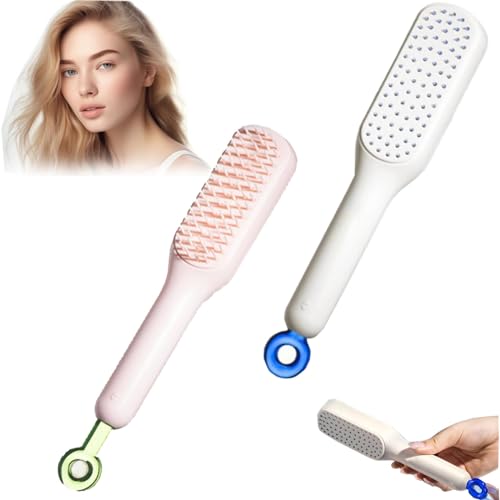 Self-Cleaning Anti-Static Massage Comb, One-pull Clean Massage Comb, Scalable Rotate Lifting Self Cleaning Hairbrush Hair Styling Tools for Women (2PCS-A)