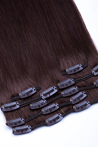 Clip In Extensions Set 100% Echthaar 7 teilig 70g Haarverlängerung 45cm Clip-In Hair Extension Nr. 4 Schokobraun