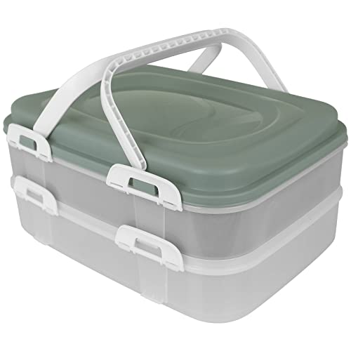Kuchencontainer mit 2 Etagen mit Farbwahl Kuchenhaube Tortenbehälter Kunststoff Tortenbox Kuchenbehälter Tortenglocke Transportbehälter Kuchen Torten Box (grün)