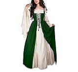 Guiran Damen Mittelalterliche Kleid mit Trompetenärmel Mittelalter Party Kostüm Maxikleid Grün 2XL