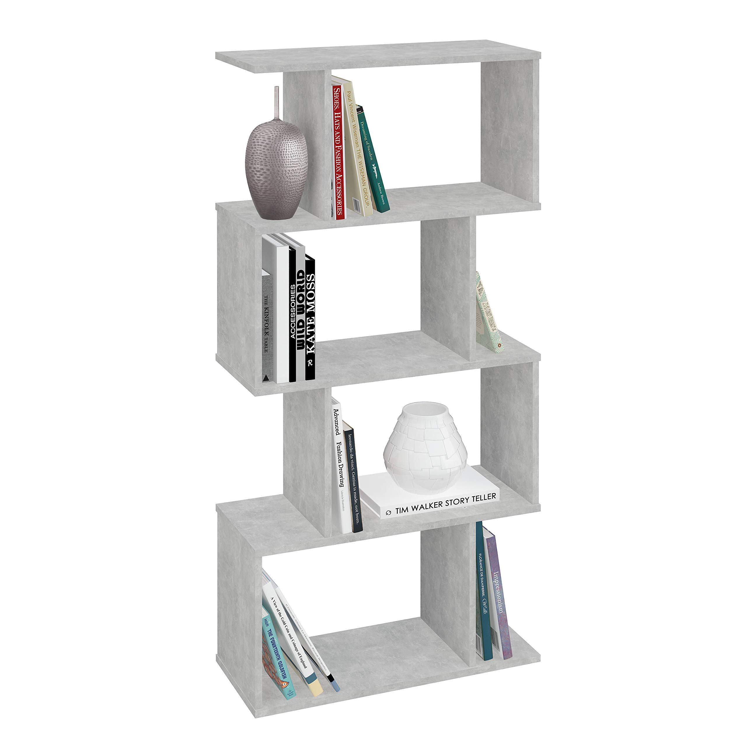 Polini Smart Standregal Bücherregal in S-Form 4 Fach 142 x 69,8 x 29 cm in Grau