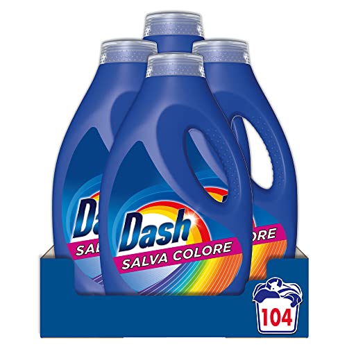 Dash Flüssigwaschmittel für die Waschmaschine, 104 Waschgänge (4 x 26), farbsparend, hält die Farben lebendig, wirksam bei Kälte und in kurzen Zyklen